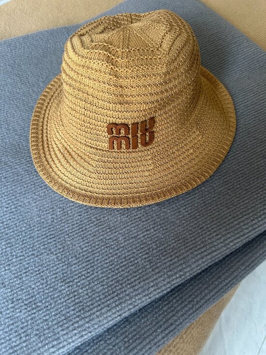 Miu Miu Natural Woven Straw Bucket Hat Embossed Logo With Tag main image 7
